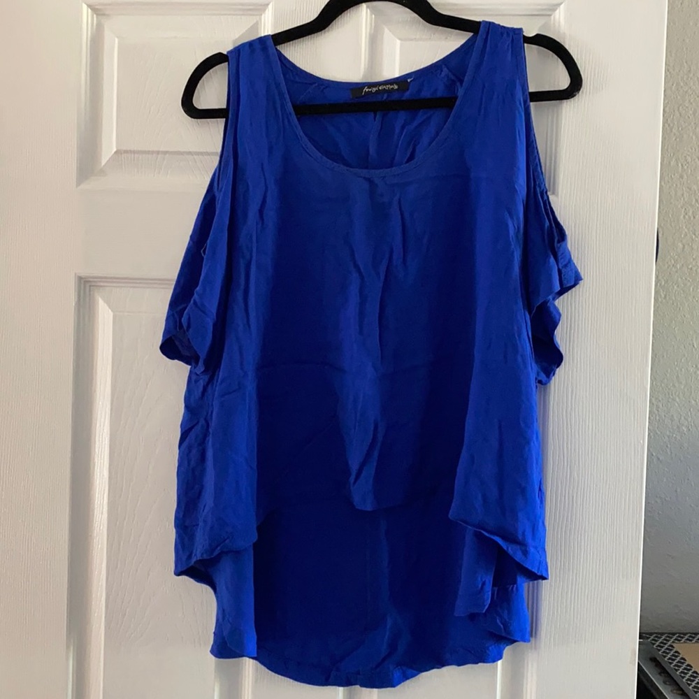 Royal Blue High Low Cold Shoulder Top